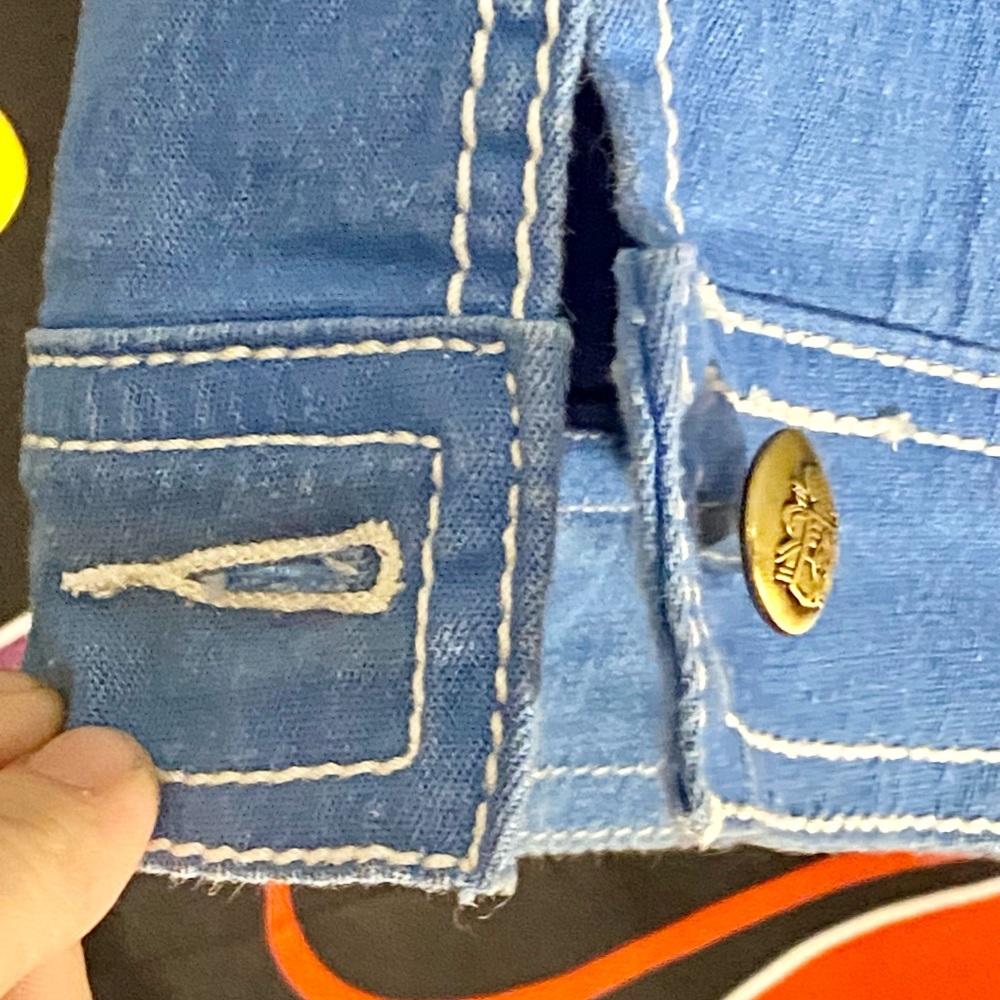 DG2 Diane Gilman L Blue Jacket White Topstitch denim Twill Fall Autumn - Picture 6 of 13